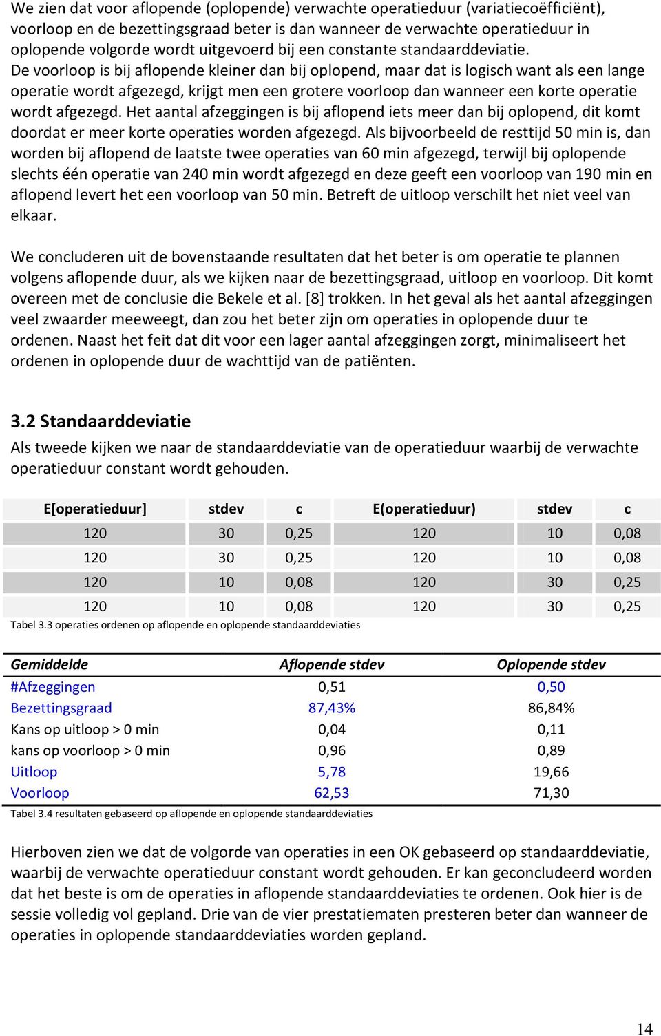 De voorloop is bij aflopende kleiner dan bij oplopend, maar dat is logisch want als een lange operatie wordt afgezegd, krijgt men een grotere voorloop dan wanneer een korte operatie wordt afgezegd.