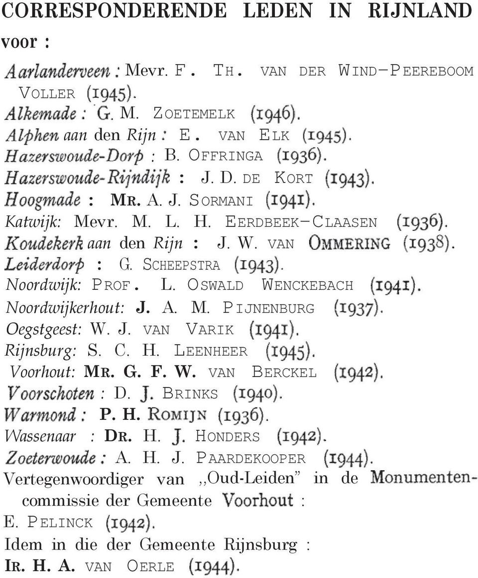 A. M. PIJNENBURG Oegstgeest: W. J. VAN VARIK Rijnsburg: S. C. H. LEENHEER Voorhout: MR. G. F. W. VAN BERCKEL : D. BRINKS P. H. Wassenaar : DR. H. HONDERS A.