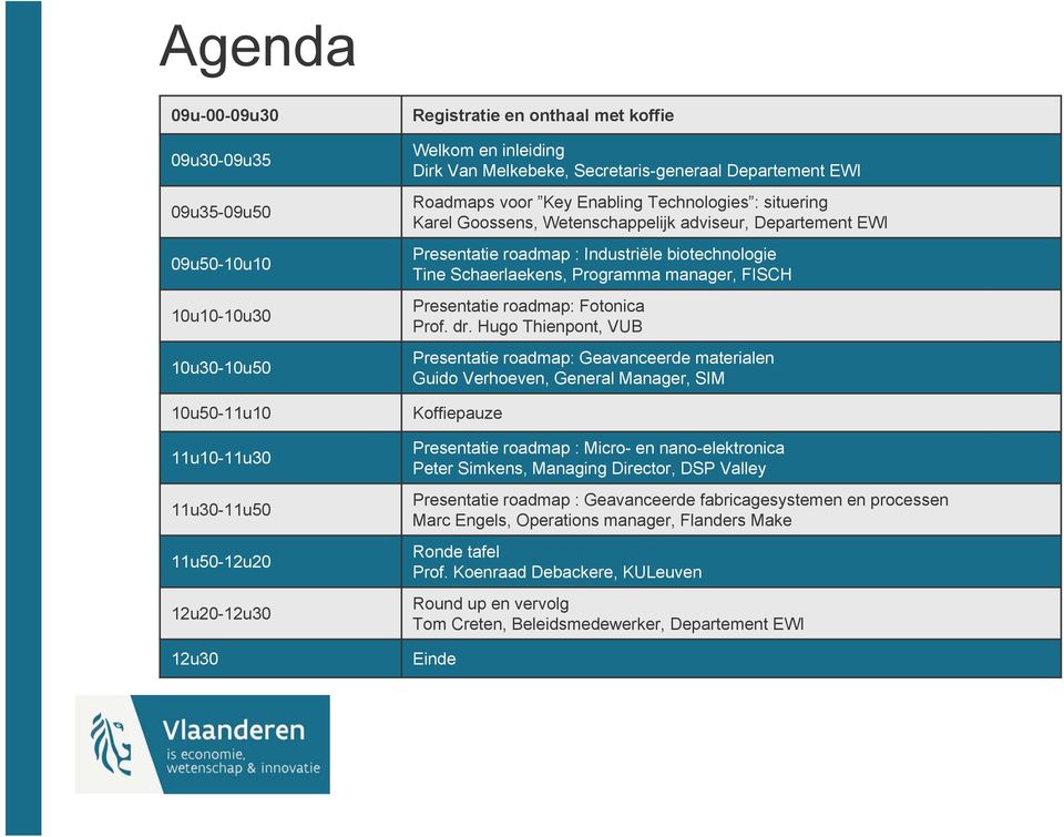 Industriële biotechnologie Tine Schaerlaekens, Programma manager, FISCH Presentatie roadmap: Fotonica Prof. dr.