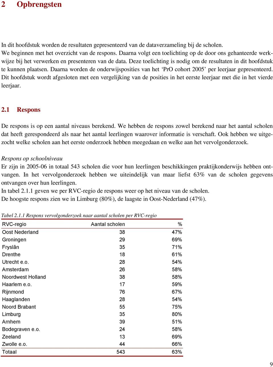 Daarna worden de onderwijsposities van het PrO cohort 2005 per leerjaar gepresenteerd.