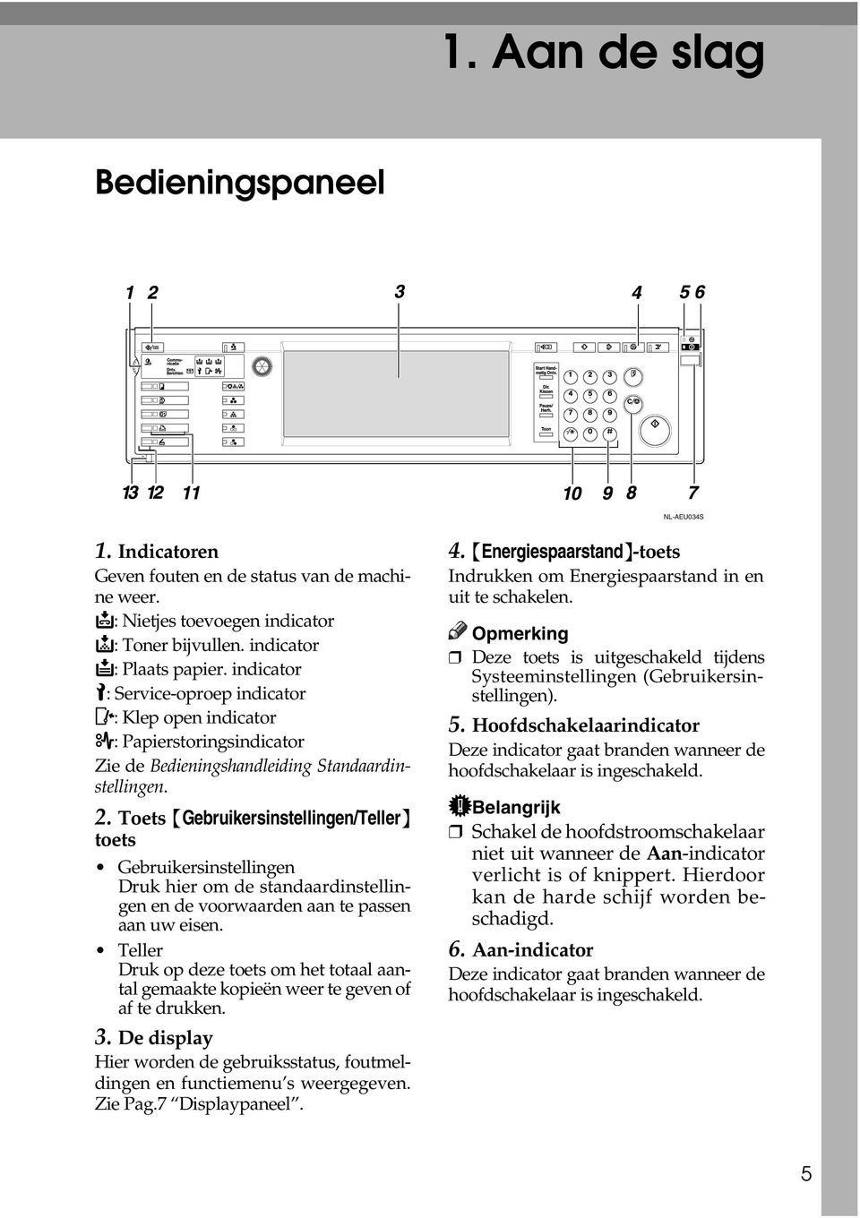 Toets {Gebruikersinstellingen/Teller} toets Gebruikersinstellingen Druk hier om de standaardinstellingen en de voorwaarden aan te passen aan uw eisen.