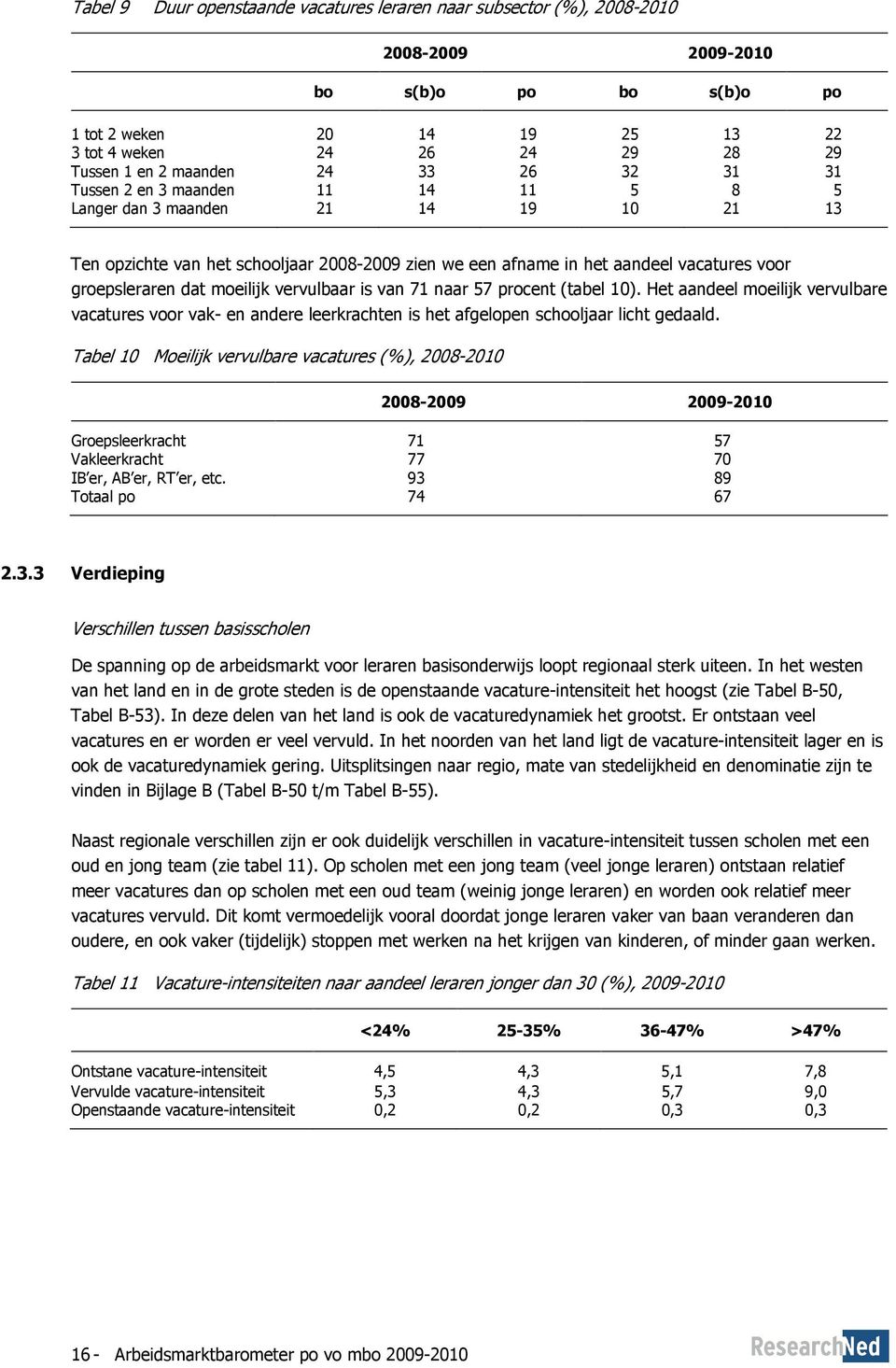 groepsleraren dat moeilijk vervulbaar is van 71 naar 57 procent (tabel 10). Het aandeel moeilijk vervulbare vacatures voor vak- en andere leerkrachten is het afgelopen schooljaar licht gedaald.