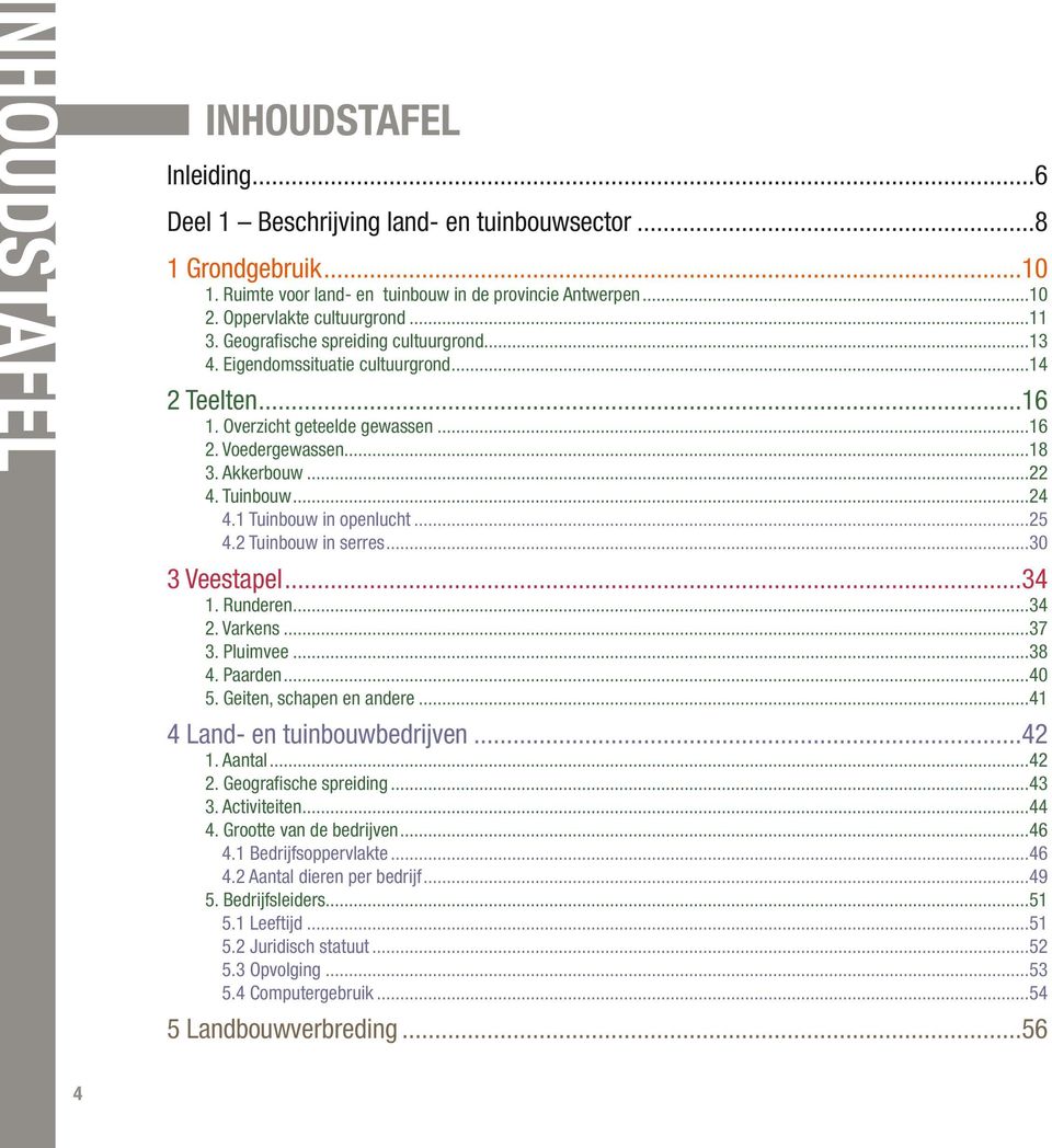 1 Tuinbouw in openlucht...25 4.2 Tuinbouw in serres...30 3 Veestapel...34 1. Runderen...34 2. Varkens...37 3. Pluimvee...38 4. Paarden...40 5. Geiten, schapen en andere...41 4 Land- en tuinbouwbedrĳven.