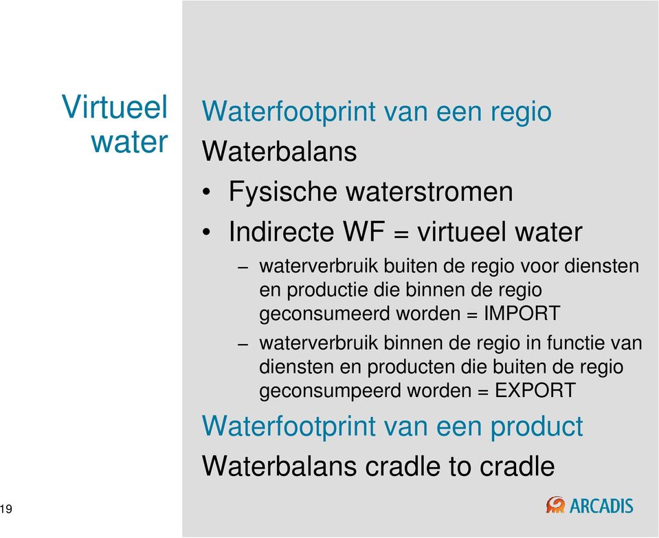 geconsumeerd worden = IMPORT waterverbruik binnen de regio in functie van diensten en producten