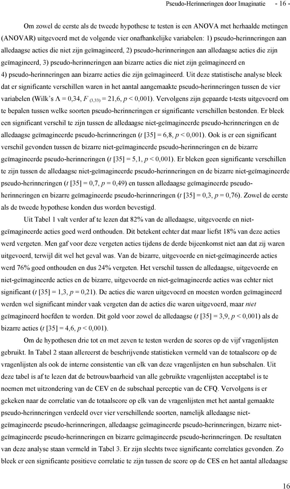 die niet zijn geïmagineerd en 4) pseudo-herinneringen aan bizarre acties die zijn geïmagineerd.