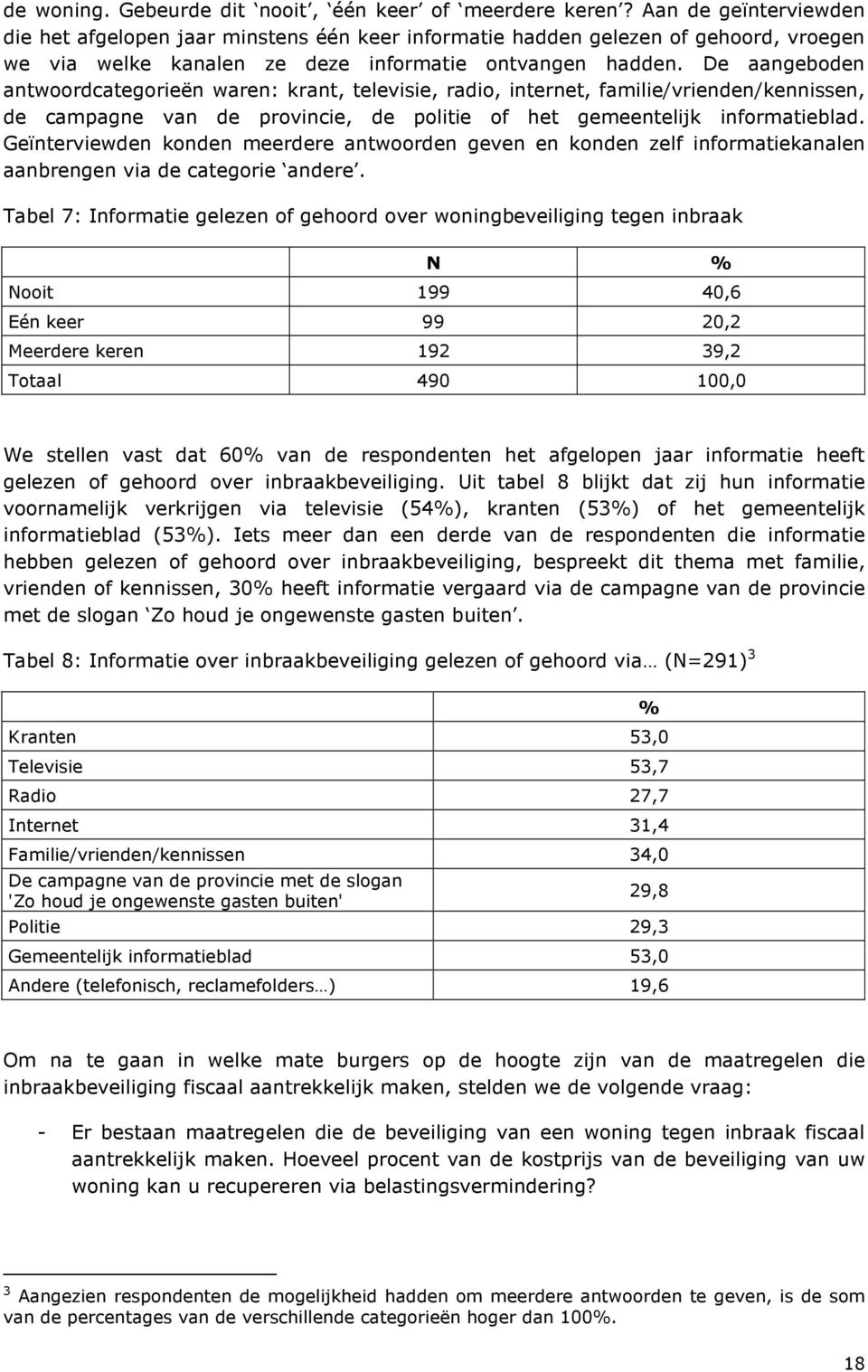 De aangeboden antwoordcategorieën waren: krant, televisie, radio, internet, familie/vrienden/kennissen, de campagne van de provincie, de politie of het gemeentelijk informatieblad.