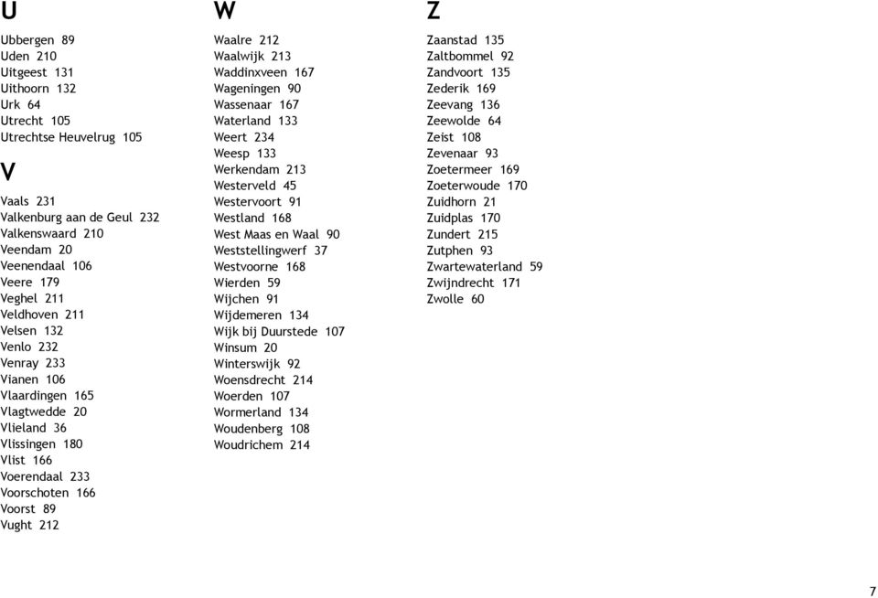 213 Waddinxveen 167 Wageningen 90 Wassenaar 167 Waterland 133 Weert 234 Weesp 133 Werkendam 213 Westerveld 45 Westervoort 91 Westland 168 West Maas en Waal 90 Weststellingwerf 37 Westvoorne 168