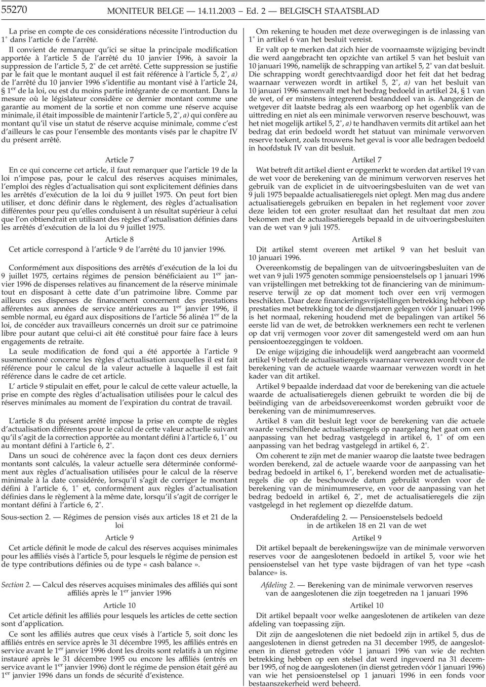 Cette suppression se justifie par le fait que le montant auquel il est fait référence à l article 5, 2, a) de l arrêté du 10 janvier 1996 s identifie au montant visé à l article 24, 1 er de la loi,