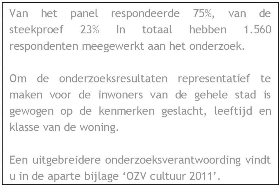 Om de onderzoeksresultaten representatief te maken voor de inwoners van de gehele stad is