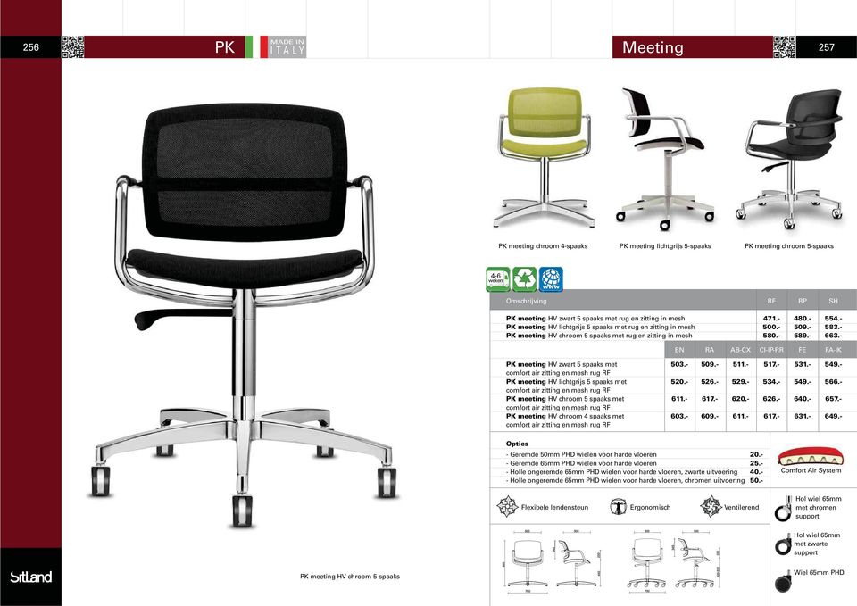 - RF BN RA AB-CX CI-IP-RR FE FA-IK PK meeting HV zwart 5 spaaks met 503.- 509.- 511.- 517.- 531.- 549.- comfort air zitting en mesh rug RF PK meeting HV lichtgrijs 5 spaaks met 520.- 526.- 529.- 534.