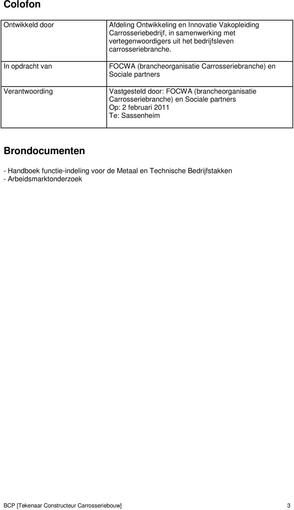 FOCWA (brancheorganisatie Carrosseriebranche) en Sociale partners Vastgesteld door: FOCWA (brancheorganisatie Carrosseriebranche) en