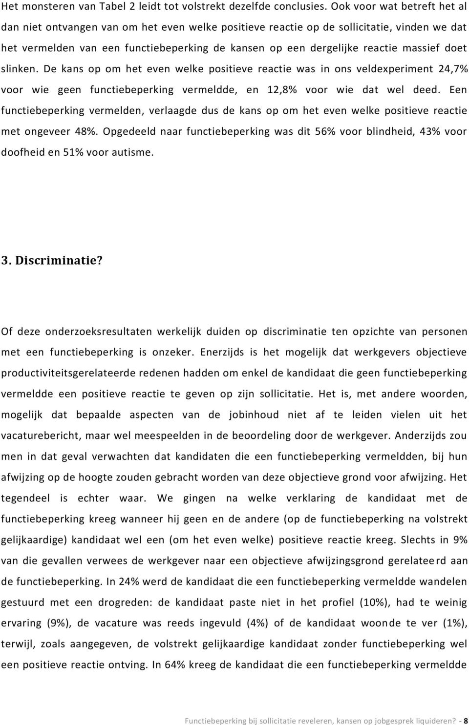 massief doet slinken. De kans op om het even welke positieve reactie was in ons veldexperiment 24,7% voor wie geen functiebeperking vermeldde, en 12,8% voor wie dat wel deed.