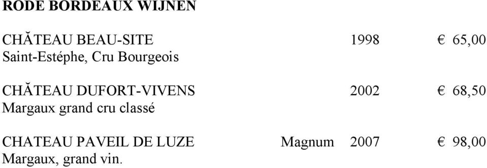 DUFORT-VIVENS 2002 68,50 Margaux grand cru classé