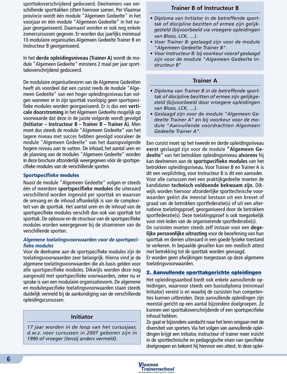 Er worden dus jaarlijks minimaal 10 modulaire organisaties Algemeen Gedeelte Trainer B en Instructeur B georganiseerd.