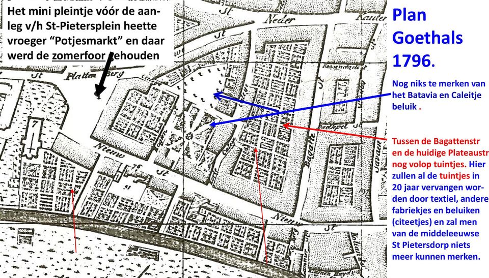 Tussen de Bagattenstr en de huidige Plateaustr nog volop tuintjes.