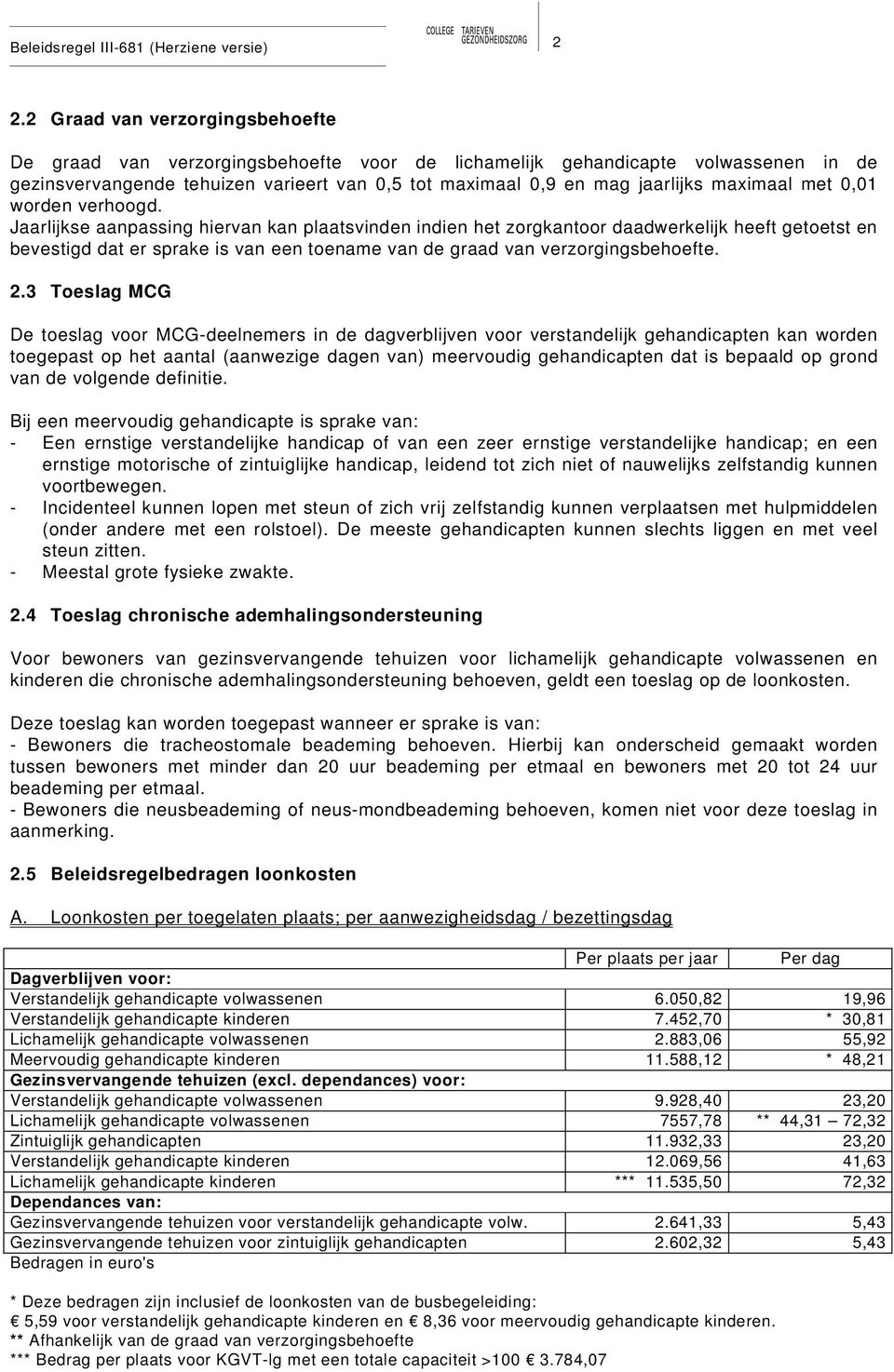 Jaarlijkse aanpassing hiervan kan plaatsvinden indien het zorgkantoor daadwerkelijk heeft getoetst en bevestigd dat er sprake is van een toename van de graad van verzorgingsbehoefte. 2.