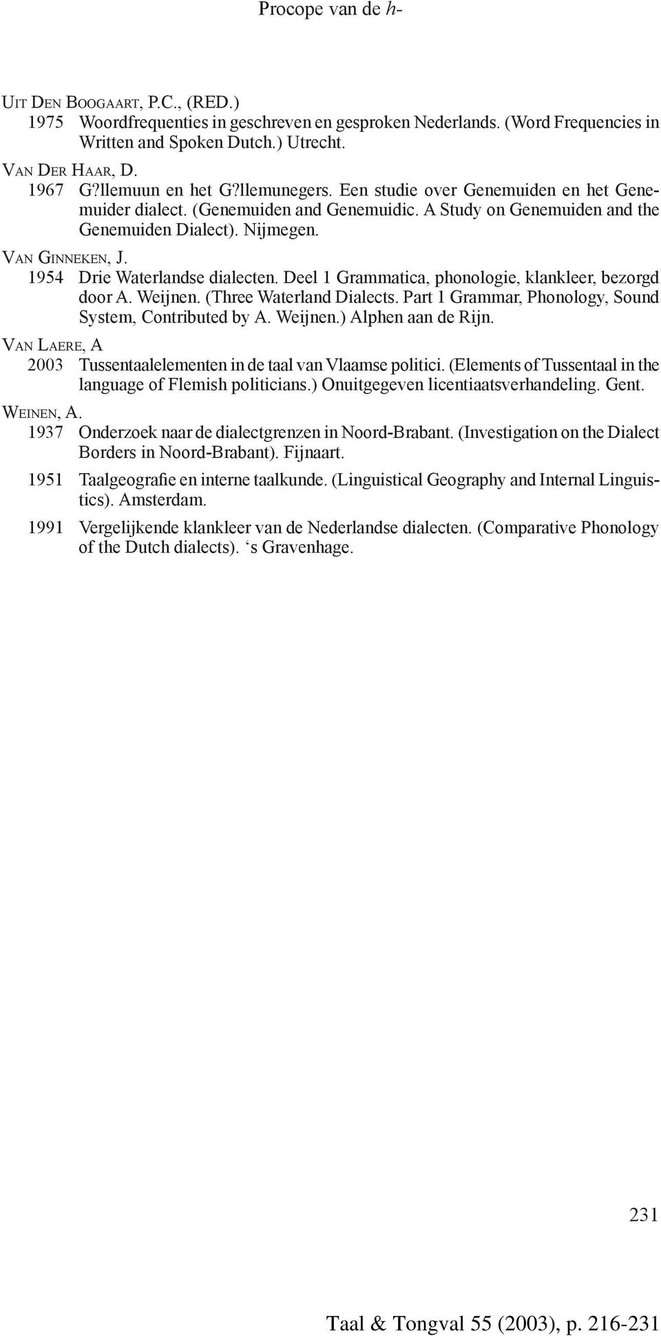 1954 Drie Waterlandse dialecten. Deel 1 Grammatica, phonologie, klankleer, bezorgd door A. Weijnen. (Three Waterland Dialects. Part 1 Grammar, Phonology, Sound System, Contributed by A. Weijnen.) Alphen aan de Rijn.