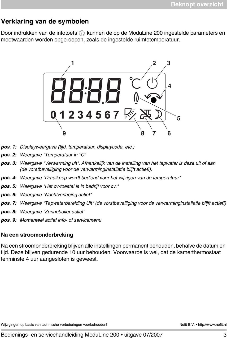 Afhankelijk van de instelling van het tapwater is deze uit of aan (de vorstbeveiliging voor de verwarminginstallatie blijft actief!). pos.