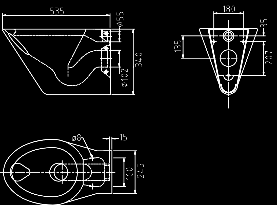 Toilet, Elcee 41 G met gaten voor toiletzitting De E41 G is een RVS wandtoilet, hangend model. Dit toilet kan op ieder standaard reservoir met een Euronorm aansluiting gemonteerd worden.