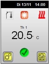 2 Hoofd scherm Actuele bedrijf modus Regel voeler Lokaal naam Werking modus logo Lokaal temperatuur Zone menu Instellingen menu * De logo zal bewegen om de werking weer te geven.