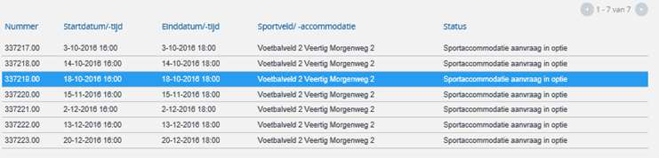 Voor het toevoegen van nieuwe reserveringen voor de binnensport planning kunt u op de knop klikken. 7.