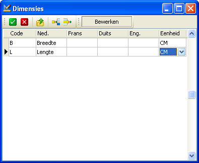 3 Basisbestanden 3.1 Dimensies In dit bestand heeft de gebruiker de mogelijkheid om aan elke dimensie een eenheid te koppelen uit het eenhedenbestand.
