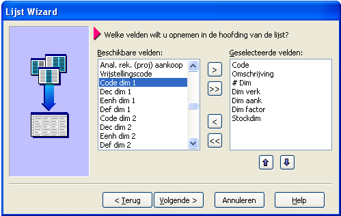 4.4 Afdrukken basisbestanden Bij het afdrukken van lijsten werden eveneens de nodige velden voorzien met betrekking tot dimensies. (Zie ook: Wings Getting Started - 9.