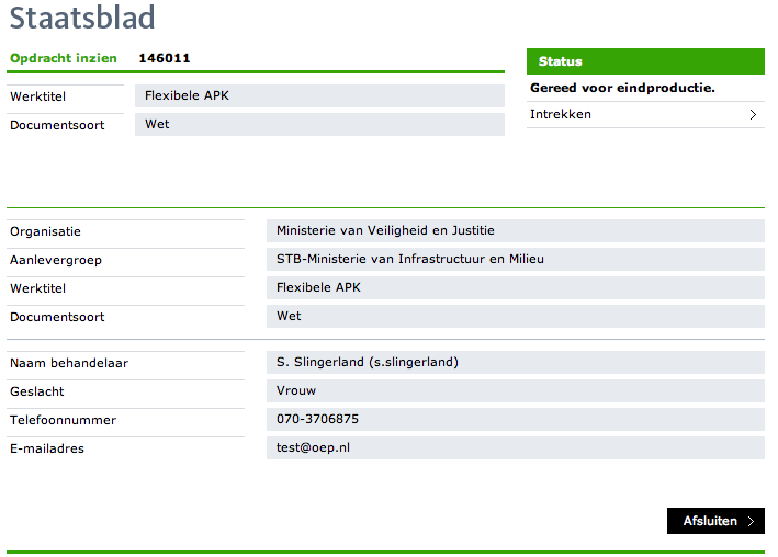 27 In het opdrachtoverzicht heeft de opdracht nu de status Gereed voor eindproductie. 4.