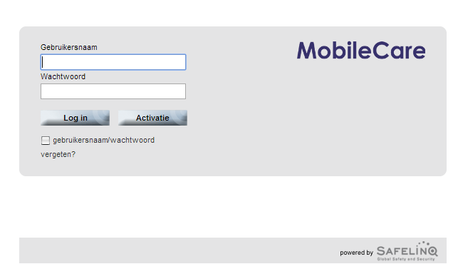 Gebruikershandleiding MobileCare Webportaal 1. Login Pagina Ga naar www.mobile-care.