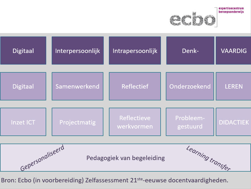 In de eerste discussies komt al naar voren dat het hierbij zowel om didactiek als pedagogiek gaat. Welke werkvormen zetten we in en welke rol nemen we als docent? Onderstaand model laat dat zien.