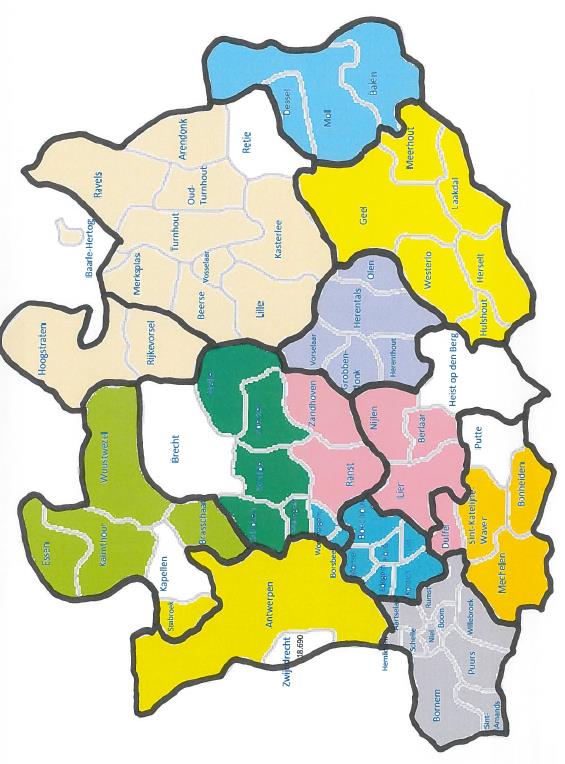 5.5. Provincie Antwerpen Er was tijdens de provinciale tafel en de laatste werksessie consensus over volgende gebieden: Vorselaar, Grobbendonk, Herentals, Olen en Herenthout (67.