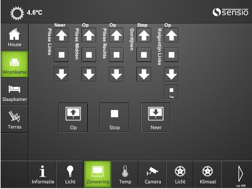 Onderstaand een bedieningsscherm voor de zonwering in de kamer.