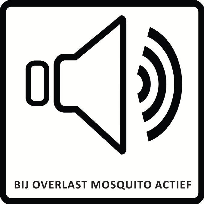 Om deze mogelijkheid uit te sluiten kan overwogen worden de aanwezigheid van de Mosquito d.m.v. waarschuwingsborden (hieronder het model dat wij leveren en inmiddels in Rotterdam in gebruik is) kenbaar te maken.