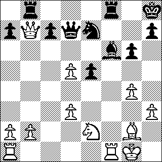 Pe4 Op het eerste gezicht ziet de e-pion er link uit, maar de zwarte g- en h-pionnen zijn nog linker. 28...Td8+ 29.Ke2 Lxh4 30.Tf1 Wit kan een paar pionnen snacken met 30.Pxc5 Te8 31.Pxb7, maar na 31.
