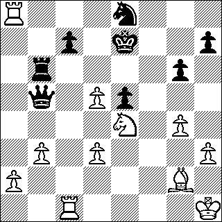? 23.T1f7+ Kh6 24.Th8! Txe2 25. Thxh7+ Kg5 26. Lf3! met winst. Maar zwart kan de witte opzet weerleggen met 22...Pf5! 23.gxf5 Kxf8 24.fxg6+ Kg8, waarna wit eigenlijk al niets meer heeft.