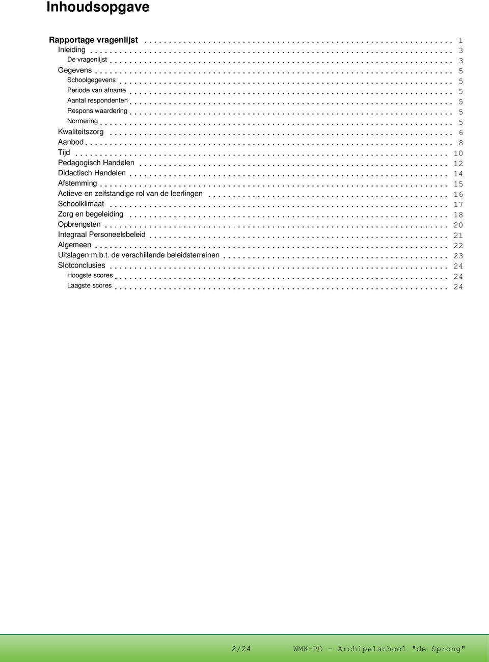 .. 15 Actieve en zelfstandige rol van de leerlingen... 16 Schoolklimaat... 17 Zorg en begeleiding... 18 Opbrengsten... 20 Integraal Personeelsbeleid.