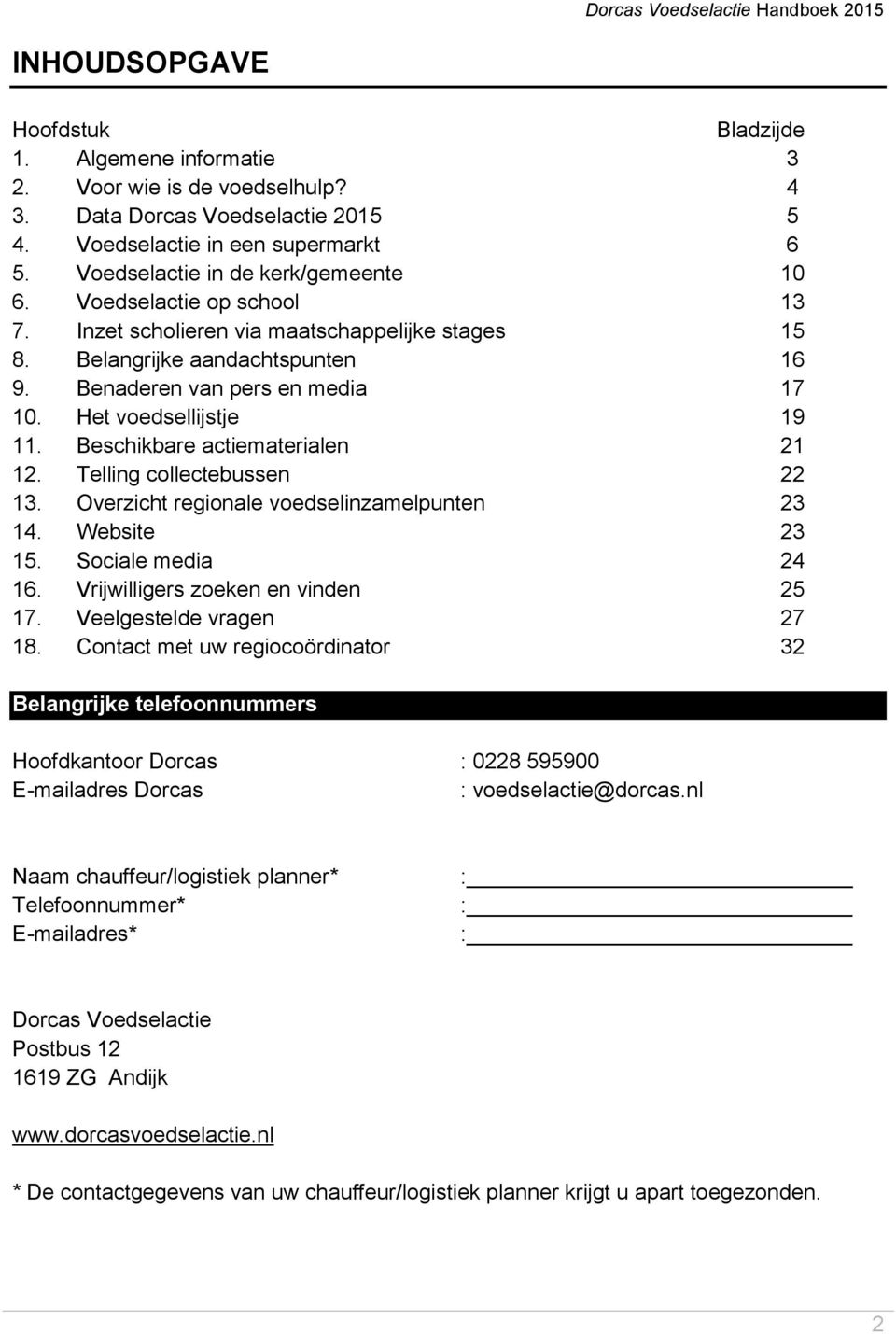 Het voedsellijstje 19 11. Beschikbare actiematerialen 21 12. Telling collectebussen 22 13. Overzicht regionale voedselinzamelpunten 23 14. Website 23 15. Sociale media 24 16.