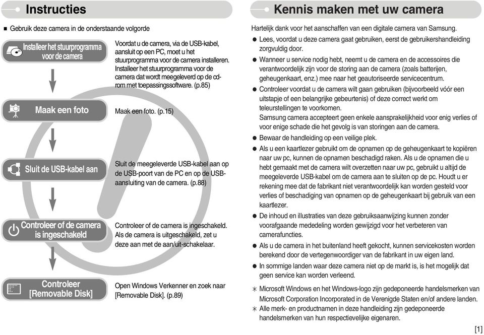 Installeer het stuurprogramma voor de camera dat wordt meegeleverd op de cdrom met toepassingssoftware. (p.