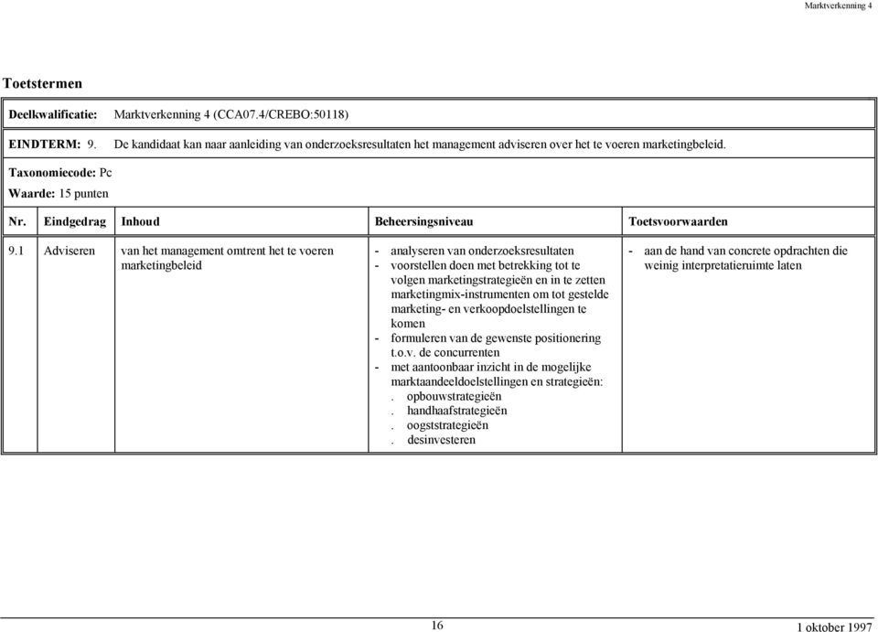 zetten marketingmix-instrumenten om tot gestelde marketing- en verkoopdoelstellingen te komen - formuleren van de gewenste positionering t.o.v. de concurrenten - met aantoonbaar inzicht in de mogelijke marktaandeeldoelstellingen en strategieën:.