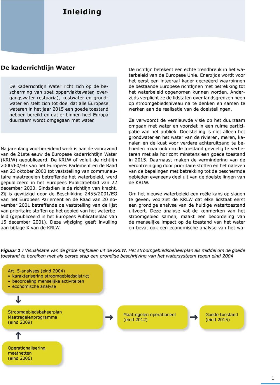 Na jarenlang voorbereidend werk is aan de vooravond van de 21ste eeuw de Europese kaderrichtlijn Water (KRLW) gepubliceerd.