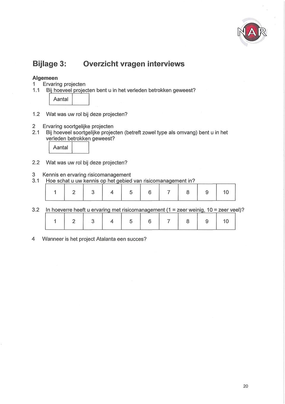 1 Bij hoeveel soortgelijke projecten (betreft zowel type als omvang) bent u in het verleden betrokken geweest? Aantal 2.2 Wat was uw rol bij deze projecten?