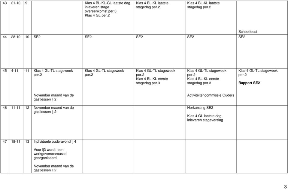 3 Klas 4 GL-TL stageweek per.