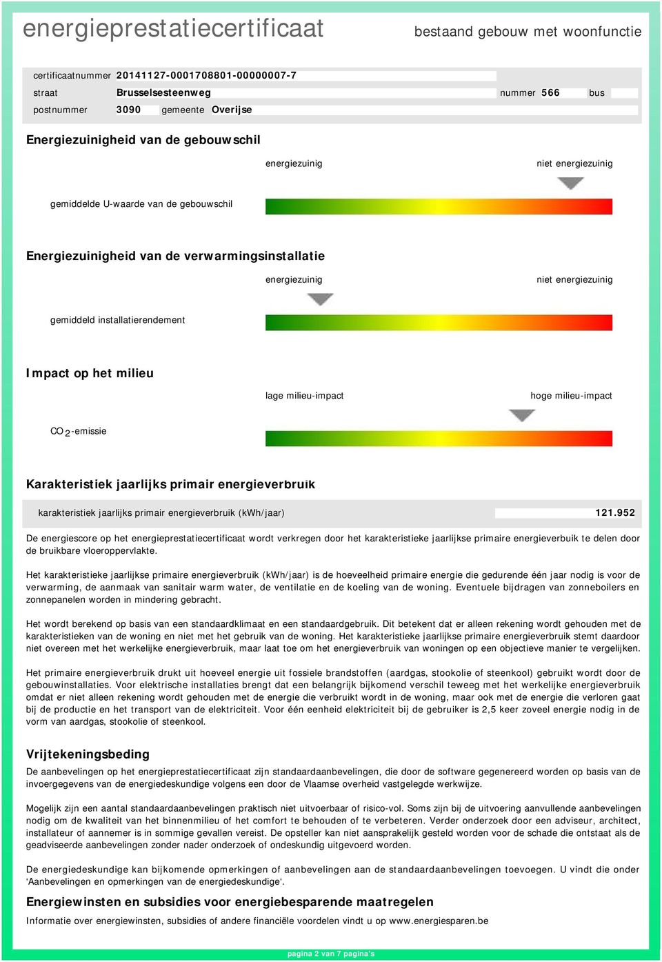 (kwh/jaar) 121.952 De energiescore op het energieprestatiecertificaat wordt verkregen door het karakteristieke jaarlijkse primaire energieverbuik te delen door de bruikbare vloeroppervlakte.