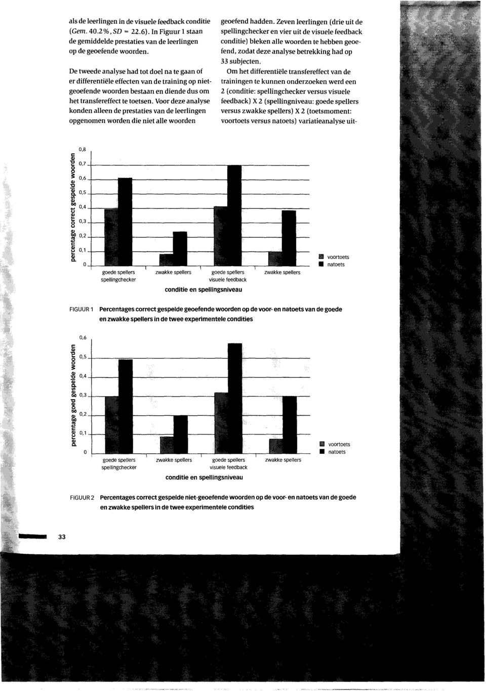 Voor deze analyse konden alleen de presta ties van de leerlingen opgenomen worden die niet aile woorden geoefend hadden.