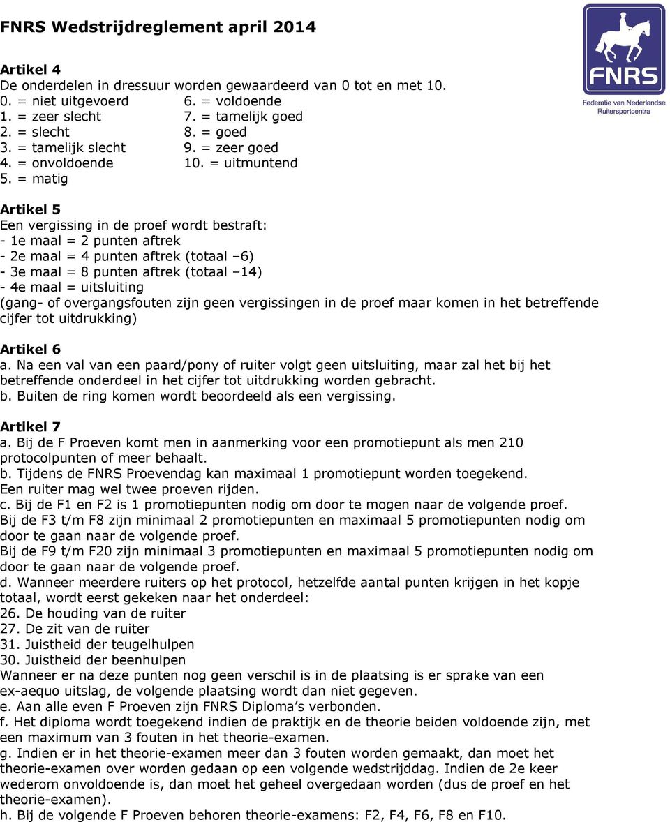 = matig Artikel 5 Een vergissing in de proef wordt bestraft: - 1e maal = 2 punten aftrek - 2e maal = 4 punten aftrek (totaal 6) - 3e maal = 8 punten aftrek (totaal 14) - 4e maal = uitsluiting (gang-