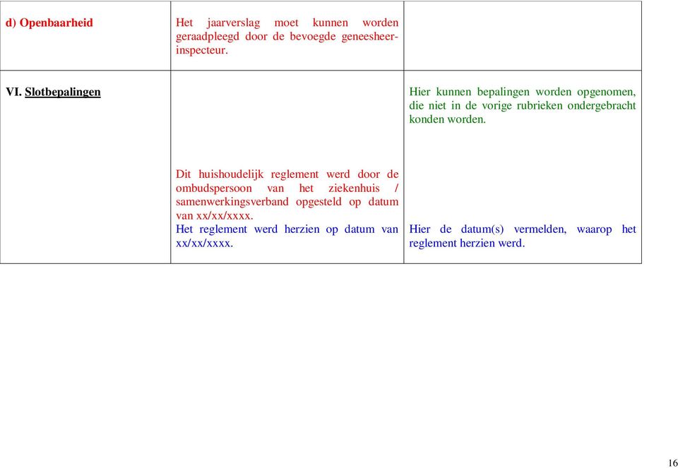 Dit huishoudelijk reglement werd door de ombudspersoon van het ziekenhuis / samenwerkingsverband opgesteld op datum