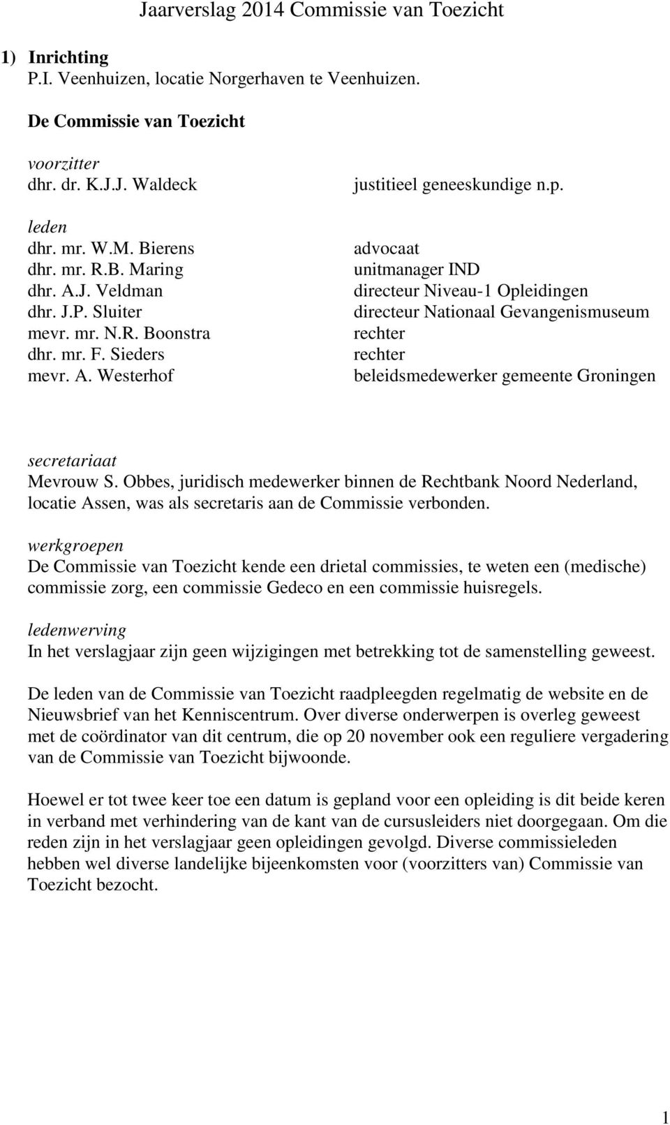 advocaat unitmanager IND directeur Niveau-1 Opleidingen directeur Nationaal Gevangenismuseum rechter rechter beleidsmedewerker gemeente Groningen secretariaat Mevrouw S.