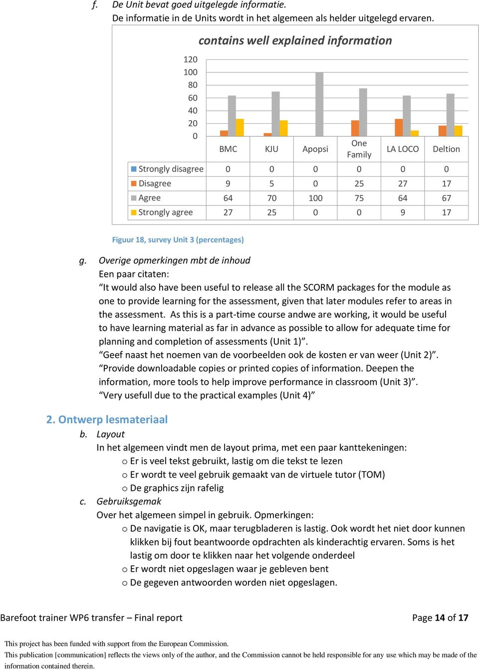 Overige opmerkingen mbt de inhoud Een paar citaten: It would also have been useful to release all the SCORM packages for the module as one to provide learning for the assessment, given that later