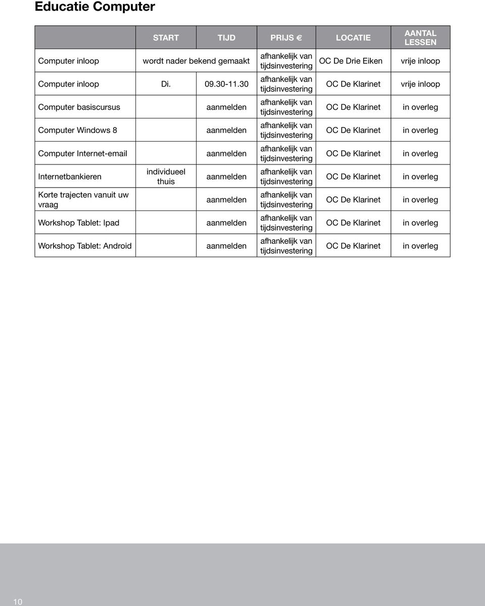 Workshop Tablet: Ipad Workshop Tablet: Android individueel thuis aanmelden aanmelden aanmelden aanmelden aanmelden