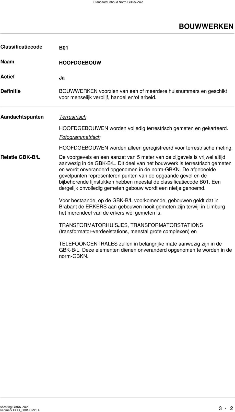 De voorgevels en een aanzet van 5 meter van de zijgevels is vrijwel altijd aanwezig in de GBK-B/L. Dit deel van het bouwwerk is terrestrisch gemeten en wordt onveranderd opgenomen in de norm-gbkn.